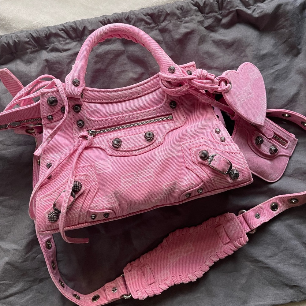 Balenciaga XS Pink Denim Monogram Neo Cagole